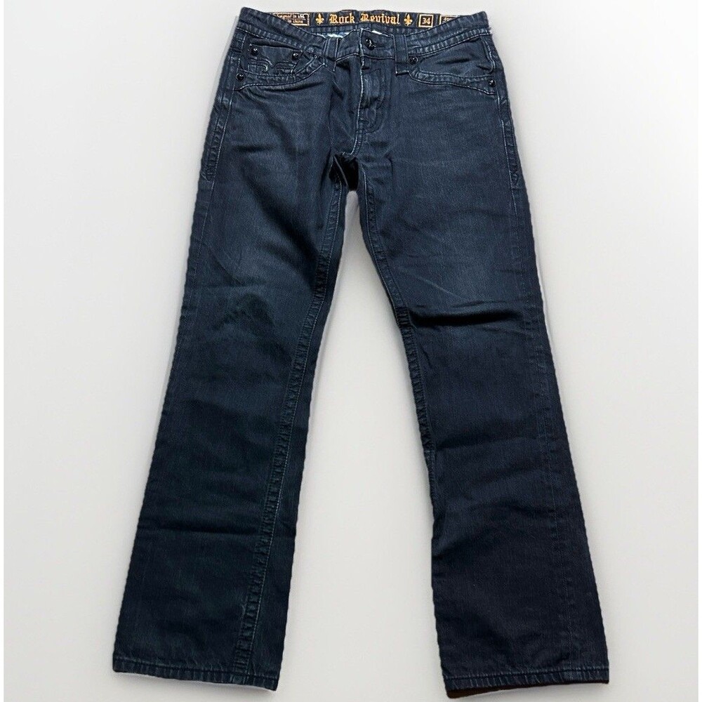 Rock Revival Steven Straight Leg 5 Pocket Denim Jeans Mens 34 X 33 Black